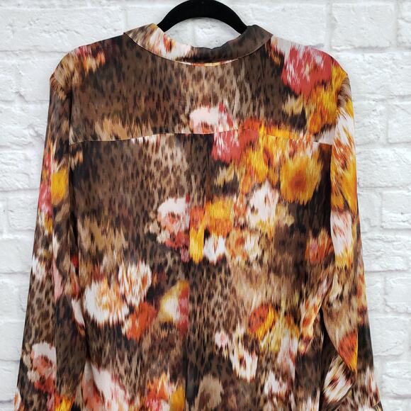 Chico's Bold Artsy Brown Red Orange Blouse Size 3 - Picture 6 of 10